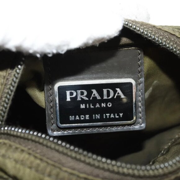 PRADA Pouch Shoulder Bag Nylon Khaki Silver Auth am9274V - Picture 11 of 16